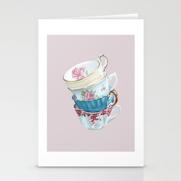 Lean on Me in Pink | Teacup Painting Stationery Cards