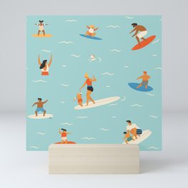 Surfing kids Mini Art Print