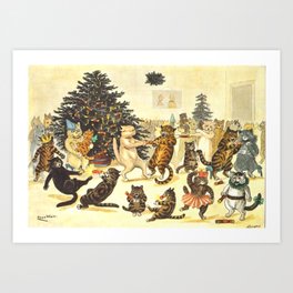 'Christmas Party Cats' by Louis Wain Vintage Cat Art Art Print | Louis Wain, Curated, Painting, Father Christmas, Santa Claus, Humour, Cat, Xmas, Artist, Cats 