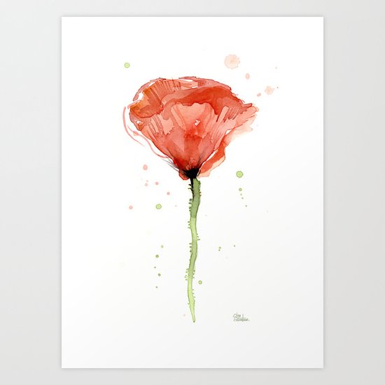 Poppy Watercolor Abstract Red Flower Art Print