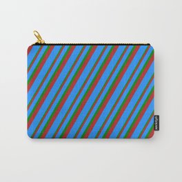 [ Thumbnail: Red, Blue, and Green Colored Stripes Pattern Carry-All Pouch ]