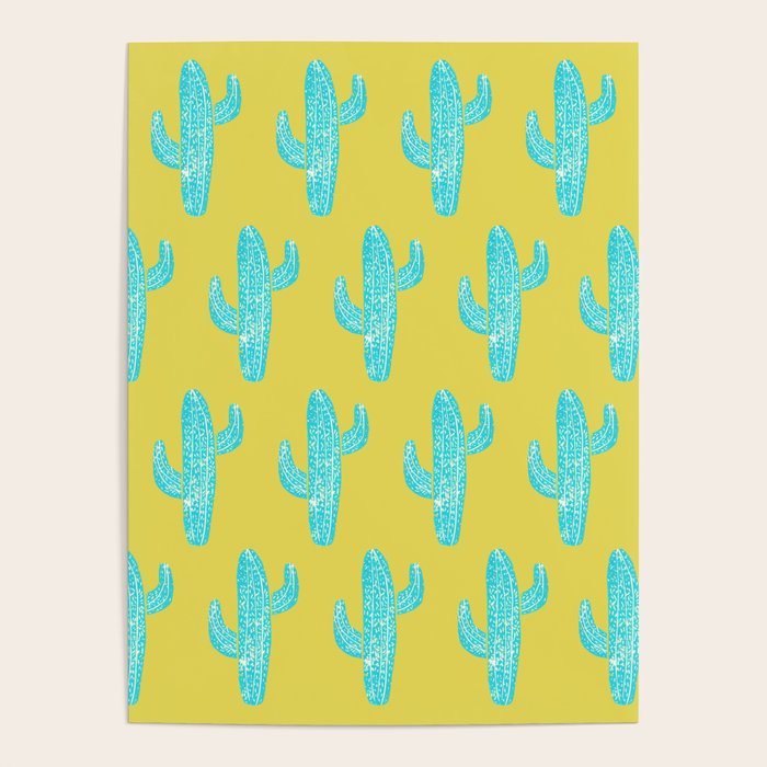 Linocut Cacti Desert Poster by Bianca Green | Society6
