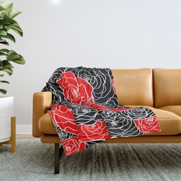 Black and Red Rose Bush Throw Blanket