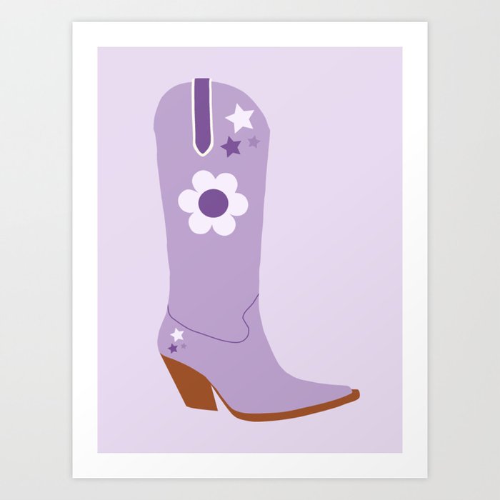 Cowboy Boot | 03 - Purple Aesthetic Retro Abstract Preppy Modern Boots Art Print