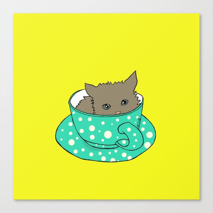 Kitten In A Teacup Canvas Print | Drawing, Digital, Graphic-design, Kitten, Cat, Kitten-in-teacup, Tea, Cup, Mug, Kitty