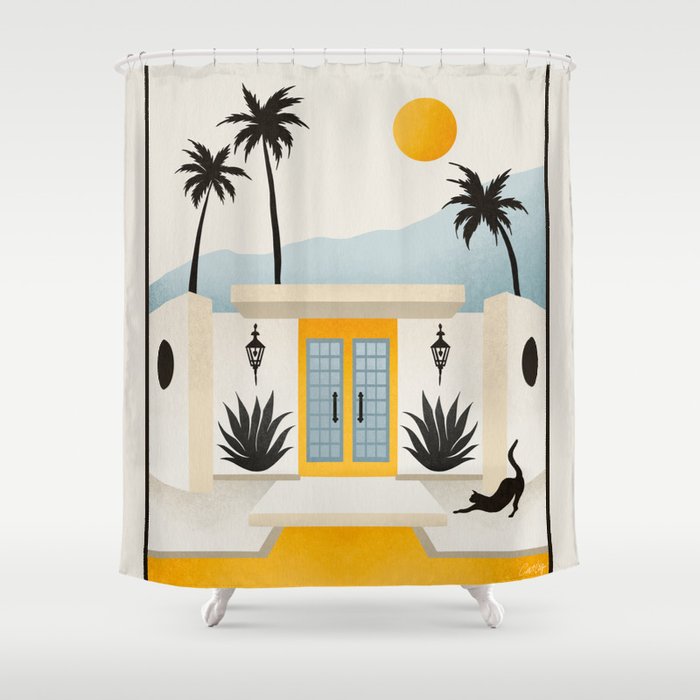 Palm Springs Home – Yellow & Blue Shower Curtain