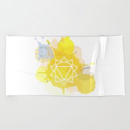 Manipura chakra Meditation aura and fifth of the seven chakras symbol Beach Towel