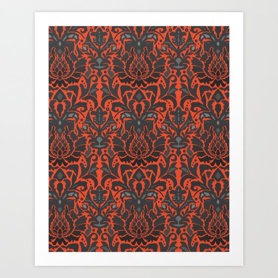 Aya damask orange Art Print