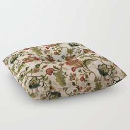 Red Green Jacobean Floral Embroidery Pattern Floor Pillow