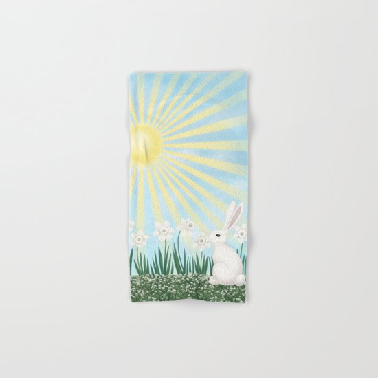 sunshine bunny with daffodils Hand & Bath Towel