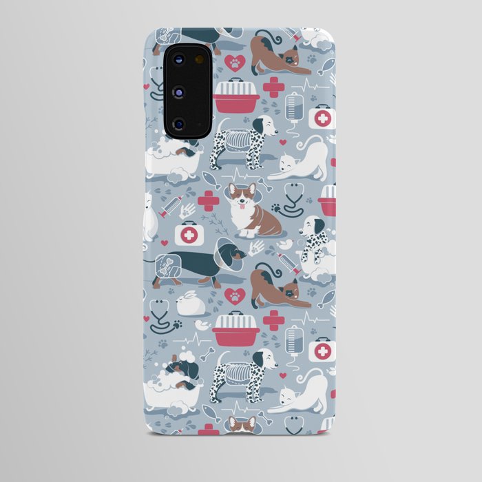 Veterinary medicine, happy and healthy friends // pastel blue background Android Case