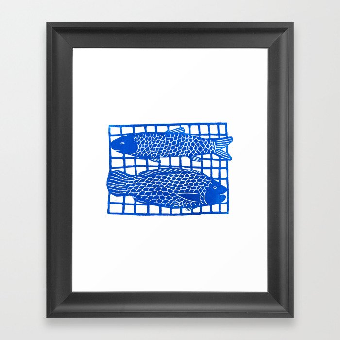 Grilled Fish: Blue Framed Art Print