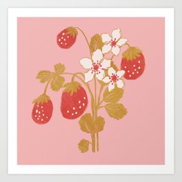 Strawberry Bunch 1 Art Print | Pink, Bouquet, Berry, Sweet, Strawberrybunch, Botanical, Mothersday, Flower, Floral, Smallflowers 