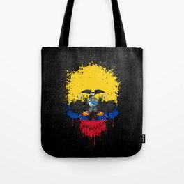 Flag of Ecuador on a Chaotic Splatter Skull Tote Bag