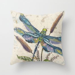 ""Dragonflies and Cattails" Throw Pillow
