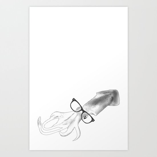 Halftone Hipster Squid! Art Print