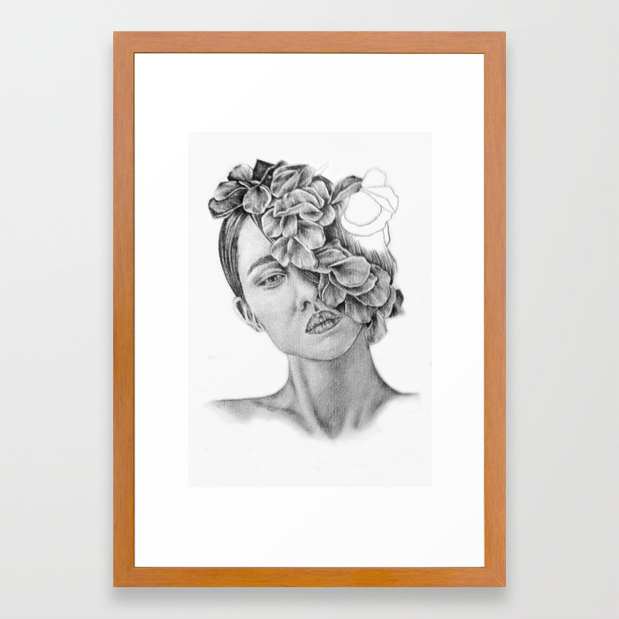 Art pencil drawing illustration portrait model flowers gift wall decor framed art print