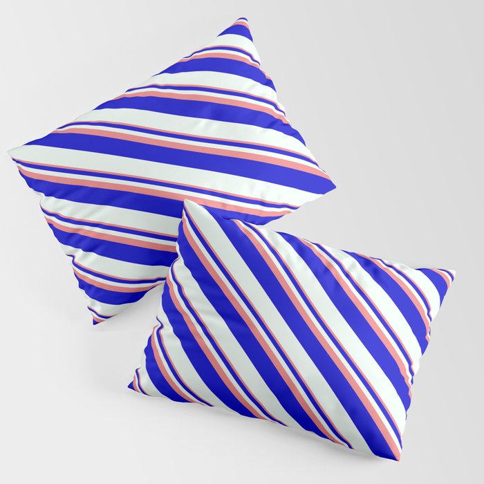 Light Coral, Blue, and Mint Cream Colored Striped Pattern Pillow Sham