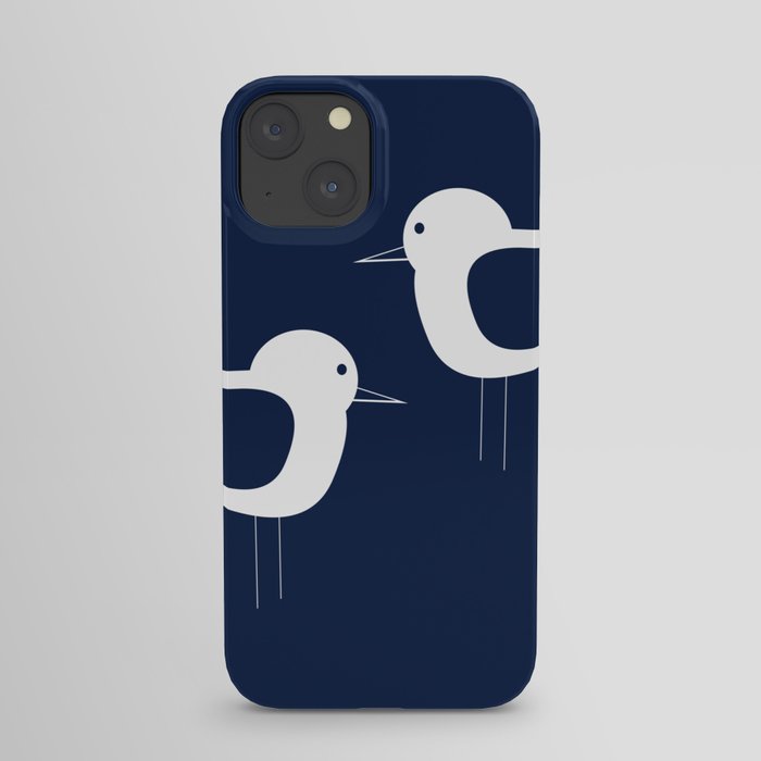 Shorebird Pair - Minimalist Beach Birds in White and Nautical Navy Blue iPhone Case
