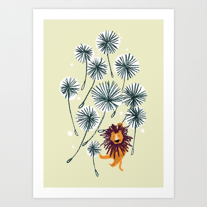 Lion on dandelion Art Print