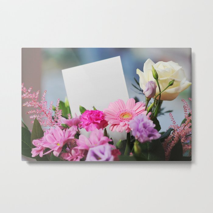 Flowers and a White Sheet of Paper Metal Print