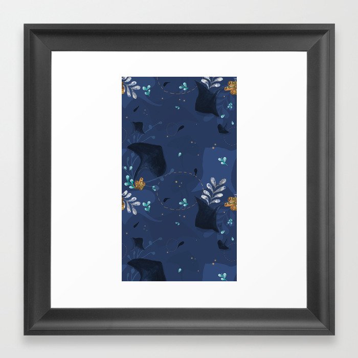 Stingrays in the Deep Ocean Framed Art Print