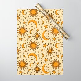 Vintage Sun and Star Print Wrapping Paper