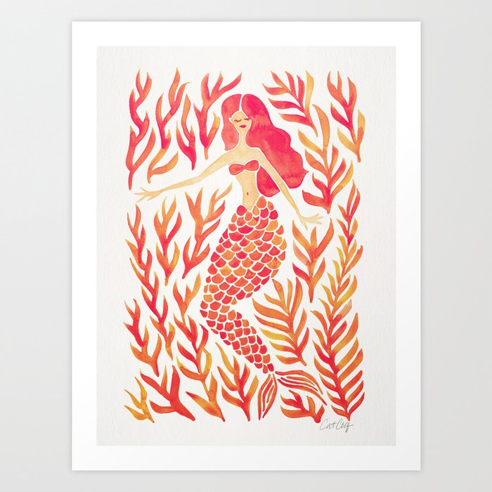 Kelp Forest Mermaid – Peach Palette Art Print