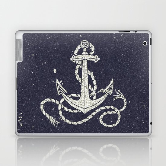 Navy Blue Nautical White Anchor for Sailor Texture Laptop & iPad Skin