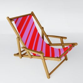 [ Thumbnail: Orchid and Red Colored Stripes Pattern Sling Chair ]