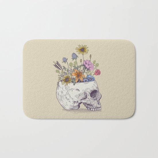 Half Skull Flowers Bath Mat