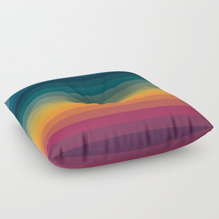 Colorful Abstract Vintage 70s Style Retro Rainbow Summer Stripes Floor Pillow