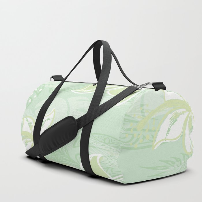 Green Watercolor Hibiscus Jungle Print Duffle Bag