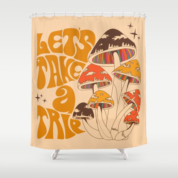 70s Mushroom, Take A Trip, Hippie Boho Shower Curtain by InkTally