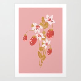 Strawberry Bunch 6 Art Print | Summer, Floral, Flower, Strawberry, Spring, Pastel, Digital, Acrylic, Mothersday, Berry 