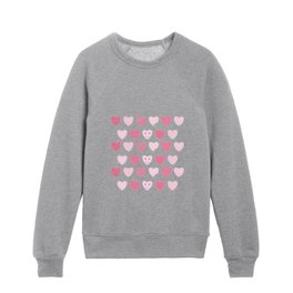 Pink and Raspberry Red Hearts Pattern Kids Crewneck
