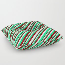 [ Thumbnail: Green, Maroon & Lavender Colored Striped/Lined Pattern Floor Pillow ]