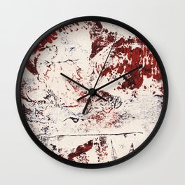 Abstract Red and Blue Expressive Fabric Collage Collagraph Wall Clock | Red, Splochy, Oil, Blue, Bloody, Printmaking, Fabric, Exciting, Splotchy, White 