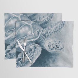 Sea Turtle Blue Watercolor Brushed Edge Placemat