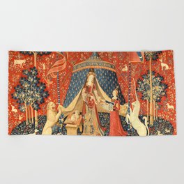 Lady and The Unicorn Medieval Tapestry Beach Towel