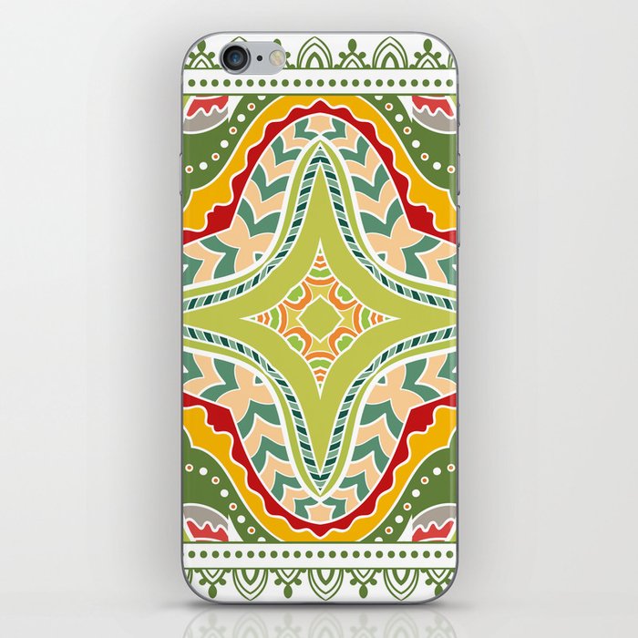 Decorative colorful background, geometric floral doodle pattern with ornate lace frame. Tribal ethnic mandala ornament. Bandanna shawl, tablecloth fabric print, silk neck scarf, kerchief design iPhone Skin