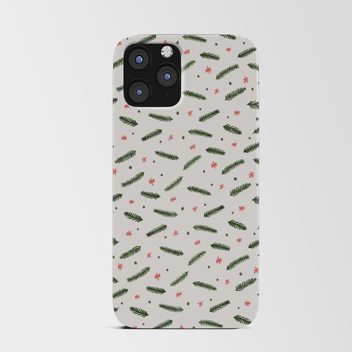 Christmas branches and stars - olive and coral iPhone Card Case