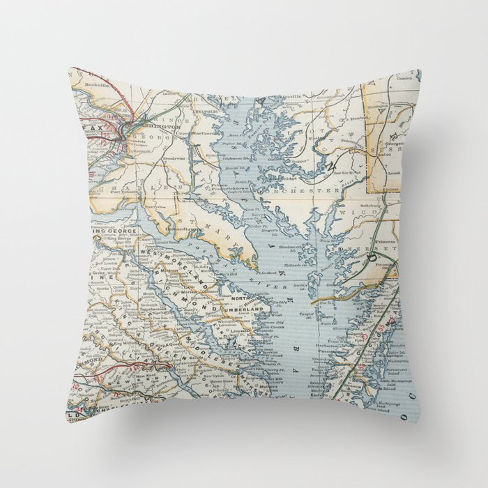 Vintage Map of the Chesapeake Bay (1901) Throw Pillow