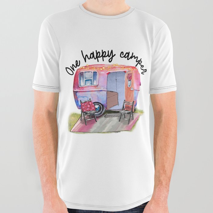 One Happy Camper Vintage Pretty All Over Graphic Tee