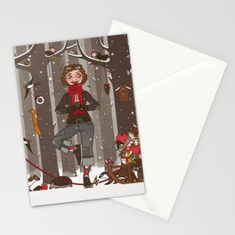 Lily practices Yoga with the Forest Animals on Christmas Eve Stationery Card