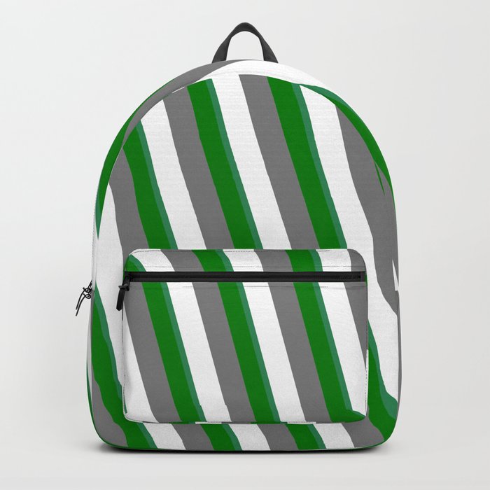 Grey, White, Sea Green, and Green Colored Stripes/Lines Pattern Backpack