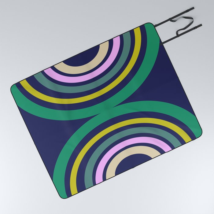 Hourglass Rainbow in Navy and Green Picnic Blanket