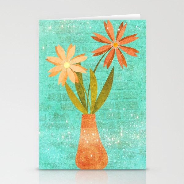 Textured orange flowers in an orange vase Stationery Cards
