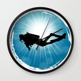 Scuba Diver Underwater Blue Ocean Wall Clock