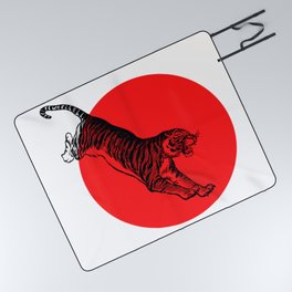 Black Leaping Tiger & Red Sun Picnic Blanket